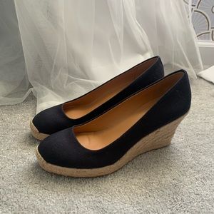 Sz8.5 JCrew navy espadrille wedges